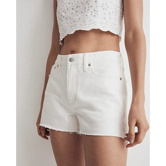 MADEWELL High Rise Denim Short Women's White Size 29 Stretch Raw Hem - Picture 1 of 7